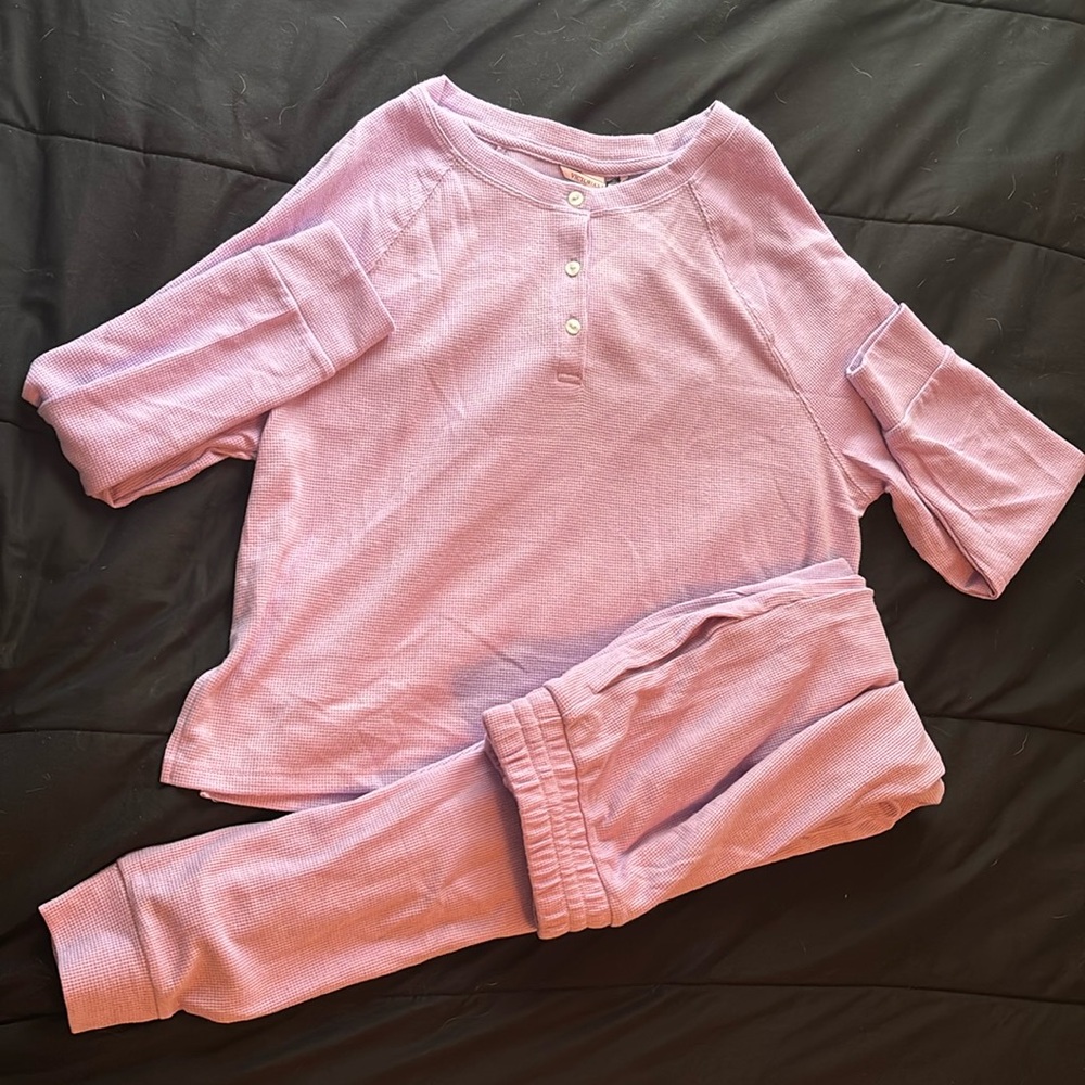 Selling size S/P Victoria’s Secret purple “Glow Waffle Henley Jogger Set”